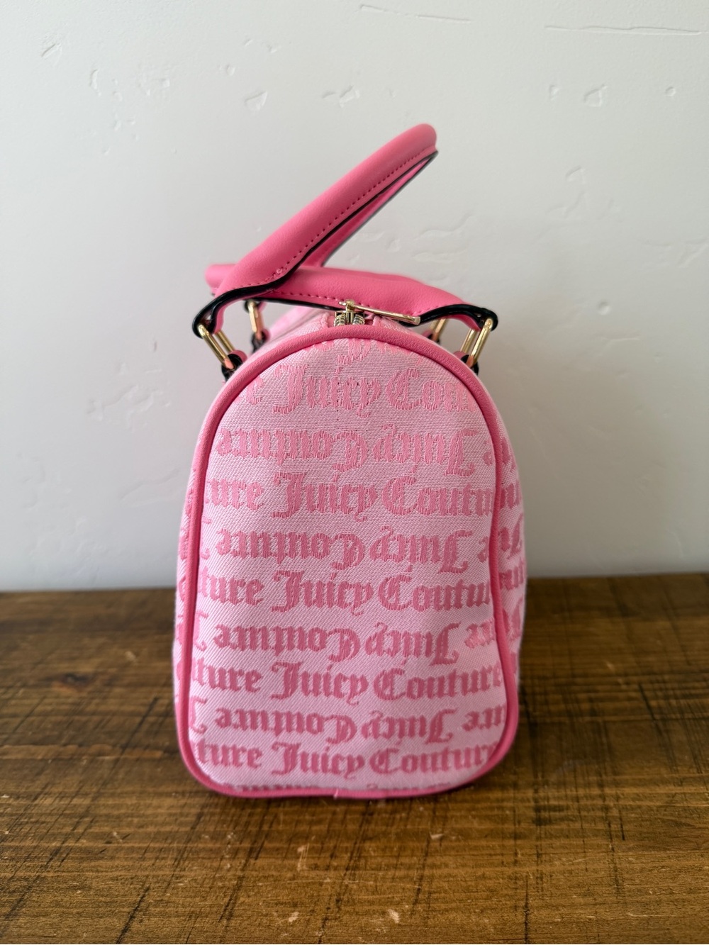 Juicy Couture Pink Monogram Speedy Handbag Double Satchel Missing Long Strap - Picture 5 of 16